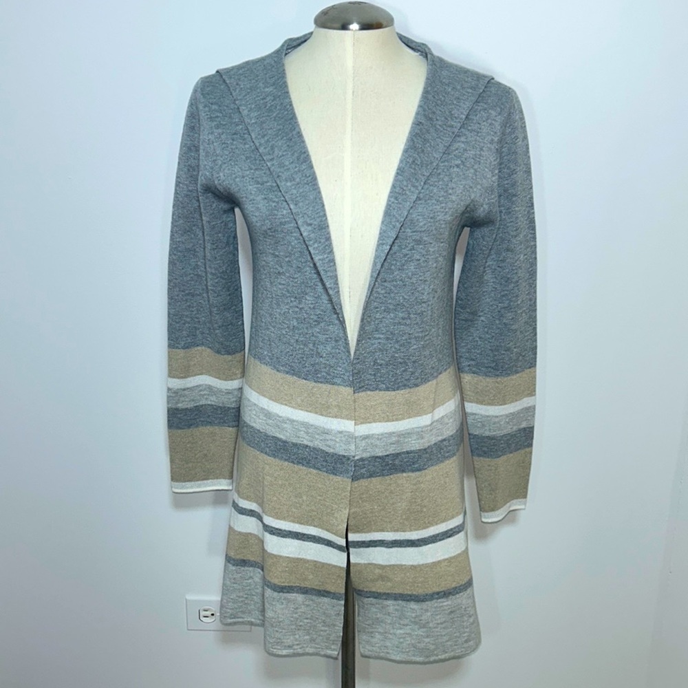 Fortune & Ivy Long Open Cardigan Color Block Neutral Cozy Knit Wear Relaxed Fit